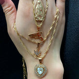 Multilayer Portrait Pistol Pendant Necklaces Punk Heart Crystal