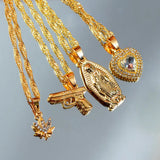 Multilayer Portrait Pistol Pendant Necklaces Punk Heart Crystal