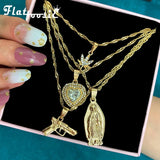 Multilayer Portrait Pistol Pendant Necklaces Punk Heart Crystal