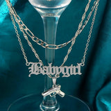 Punk Hip Hop Silver Pistol Pendant Necklace Women Multilayer