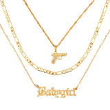 Punk Hip Hop Silver Pistol Pendant Necklace Women Multilayer