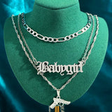 Punk Hip Hop Silver Pistol Pendant Necklace Women Multilayer