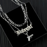 Punk Hip Hop Silver Pistol Pendant Necklace Women Multilayer