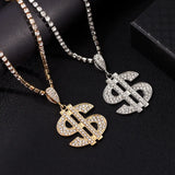 Big Dollar Sign Pendant Necklace Silver Crystal Chain Jewelry