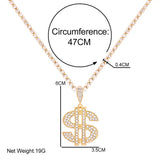 Big Dollar Sign Pendant Necklace Silver Crystal Chain Jewelry
