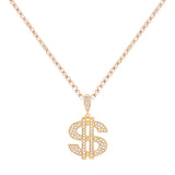 Big Dollar Sign Pendant Necklace Silver Crystal Chain Jewelry
