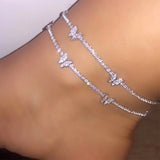 Crystal Butterfly Anklet Bling Tennis Chain Boho Foot Jewelry