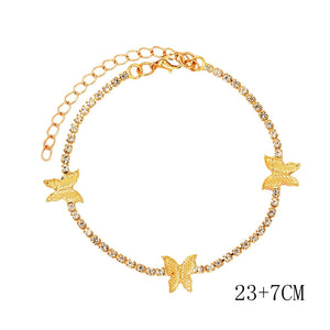 Crystal Butterfly Anklet Bling Tennis Chain Boho Foot Jewelry