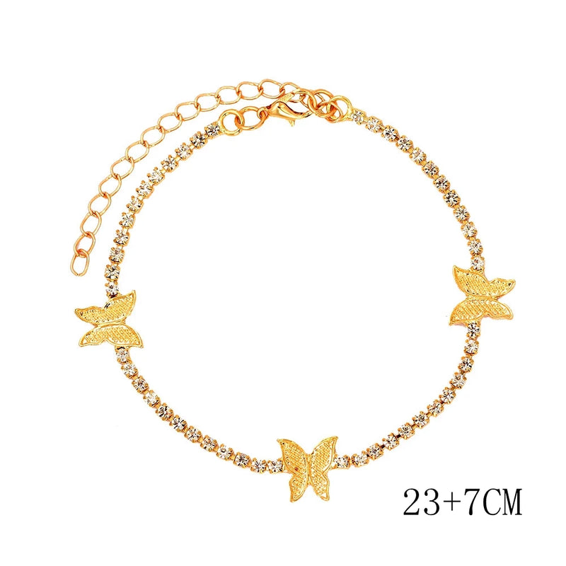 Crystal Butterfly Anklet Bling Tennis Chain Boho Foot Jewelry