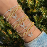 Crystal Butterfly Anklet Bling Tennis Chain Boho Foot Jewelry