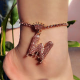 26 Letter Initial Anklets for Women Pink Crystal Alphabet Anklet Bracelet