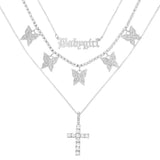 Butterfly Crystal Chain Necklace Choker Multilayer Babygirl Letter Cross Pendant