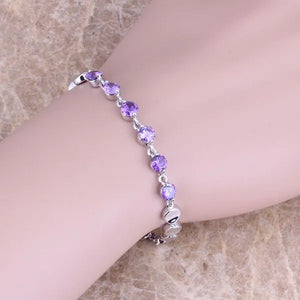 Purple Cubic Zirconia Silver Plated Chain Bracelet 6.5-7.5 inch