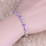Purple Cubic Zirconia Silver Plated Chain Bracelet 6.5-7.5 inch