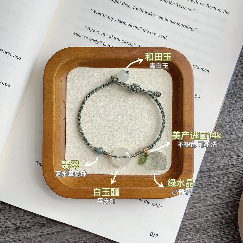 Natural Jade and Crystal Grape Couple Bracelet