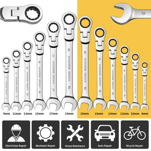 Flexible Pivoting Head Ratchet Wrench Spanner Metric Hand Tool 6mm-24mm