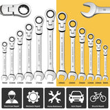Flexible Pivoting Head Ratchet Wrench Spanner Metric Hand Tool 6mm-24mm
