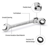 Flexible Pivoting Head Ratchet Wrench Spanner Metric Hand Tool 6mm-24mm