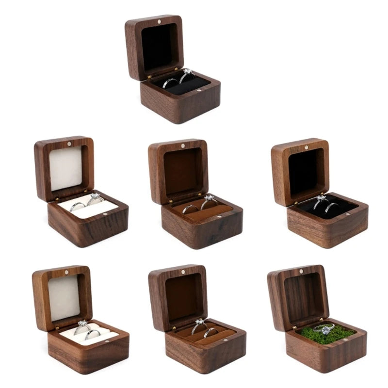 Rustic Wooden Ring Box Square Jewelry Storage Holder