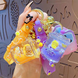 Panda Quicksand Liquid Mug Keychain for Couple Bag Pendant Key Ring