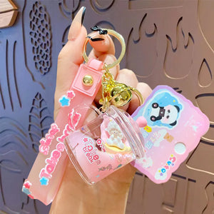 Panda Quicksand Liquid Mug Keychain for Couple Bag Pendant Key Ring