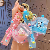Panda Quicksand Liquid Mug Keychain for Couple Bag Pendant Key Ring