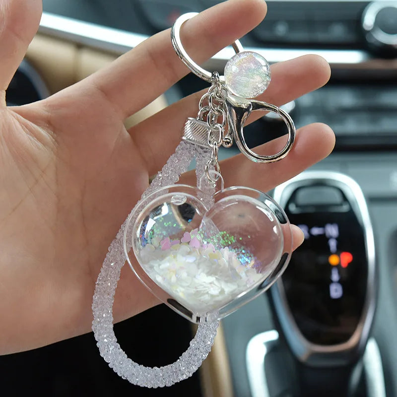 Heart Love Shape Keychain Glitter Quicksand Keyring Car Bag Pendant