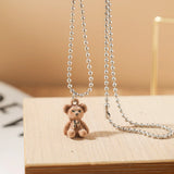 Flocking Necklace Bear Pendant Women Girls Animal Charms Sweater Chain
