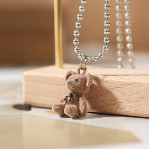 Flocking Necklace Bear Pendant Women Girls Animal Charms Sweater Chain