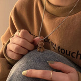 Flocking Necklace Bear Pendant Women Girls Animal Charms Sweater Chain