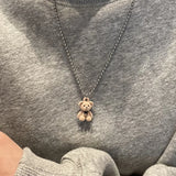 Flocking Necklace Bear Pendant Women Girls Animal Charms Sweater Chain