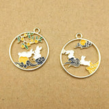 Floral Rabbit Charms Oil Drop Earring Necklace Pendant