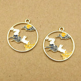 Floral Rabbit Charms Oil Drop Earring Necklace Pendant