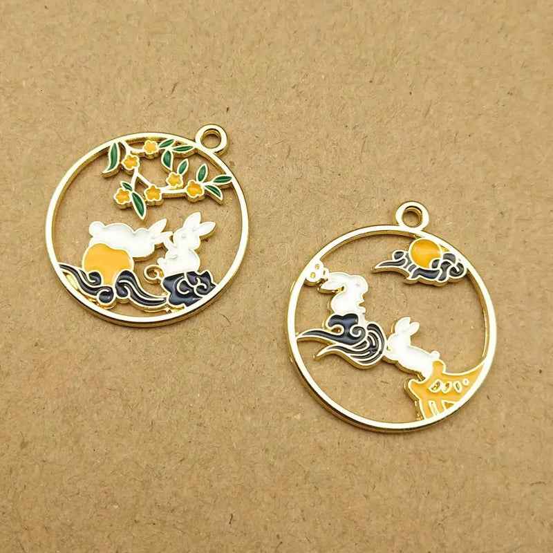 Floral Rabbit Charms Oil Drop Earring Necklace Pendant
