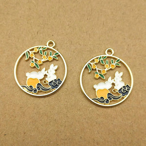 Floral Rabbit Charms Oil Drop Earring Necklace Pendant