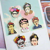 50pcs Floral Human Image Necklace Pendants Enamel Metal Charms