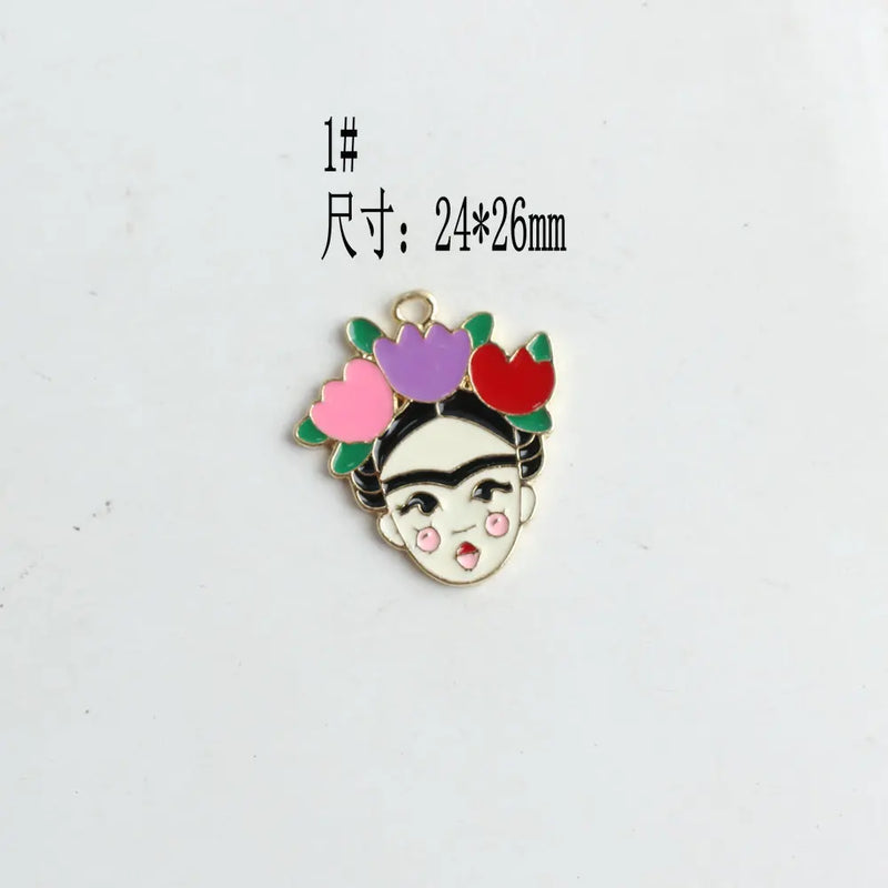 50pcs Floral Human Image Necklace Pendants Enamel Metal Charms