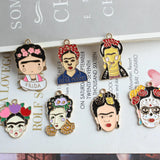 50pcs Floral Human Image Necklace Pendants Enamel Metal Charms