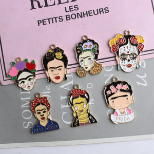 50pcs Floral Human Image Necklace Pendants Enamel Metal Charms