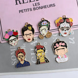 50pcs Floral Human Image Necklace Pendants Enamel Metal Charms