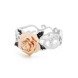 Floral Silver Plated Two Tone Jewelry Wedding Rose Flower Ring