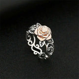 Floral Silver Plated Two Tone Jewelry Wedding Rose Flower Ring
