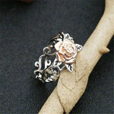 Floral Silver Plated Two Tone Jewelry Wedding Rose Flower Ring