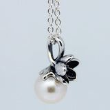 Floral Freshwater Pearl Pendant Necklace Enamel 925 Sterling Silver