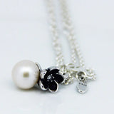 Floral Freshwater Pearl Pendant Necklace Enamel 925 Sterling Silver