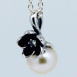 Floral Freshwater Pearl Pendant Necklace Enamel 925 Sterling Silver