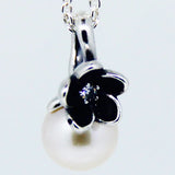 Floral Freshwater Pearl Pendant Necklace Enamel 925 Sterling Silver