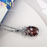 Crystal Wrap S925 Silver Oval Red Purple Floral Jewelry Set