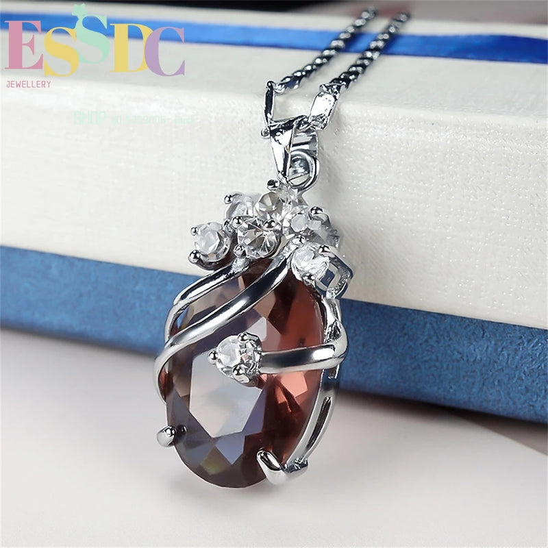Crystal Wrap S925 Silver Oval Red Purple Floral Jewelry Set