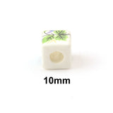 Floral Pattern Ceramic Beads 10mm Square Charm Porcelain
